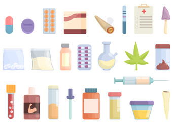 Doping icons set cartoon vector. Joint canabis. Weed dope