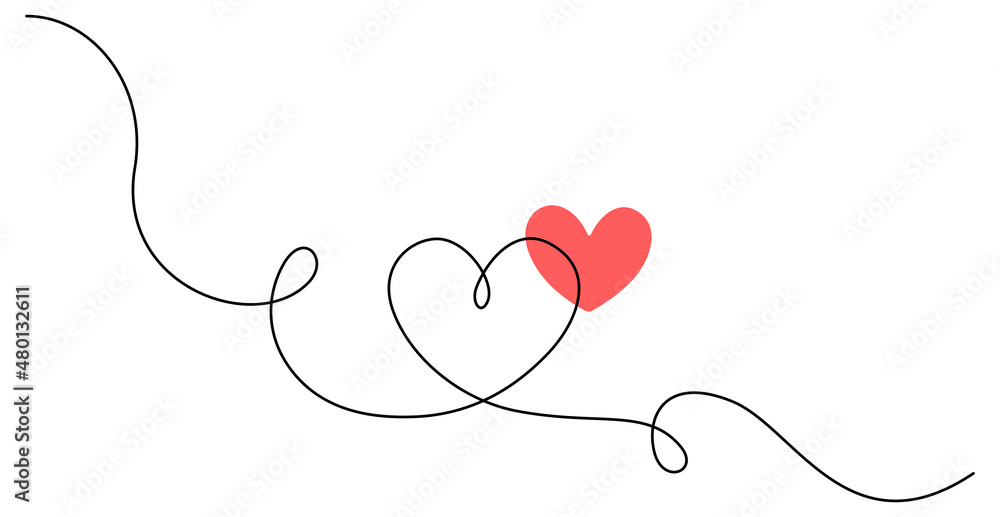 Leinwandbilder one continuous drawing of heart and color shape love sign. thin flourish and romantic symbols in sim