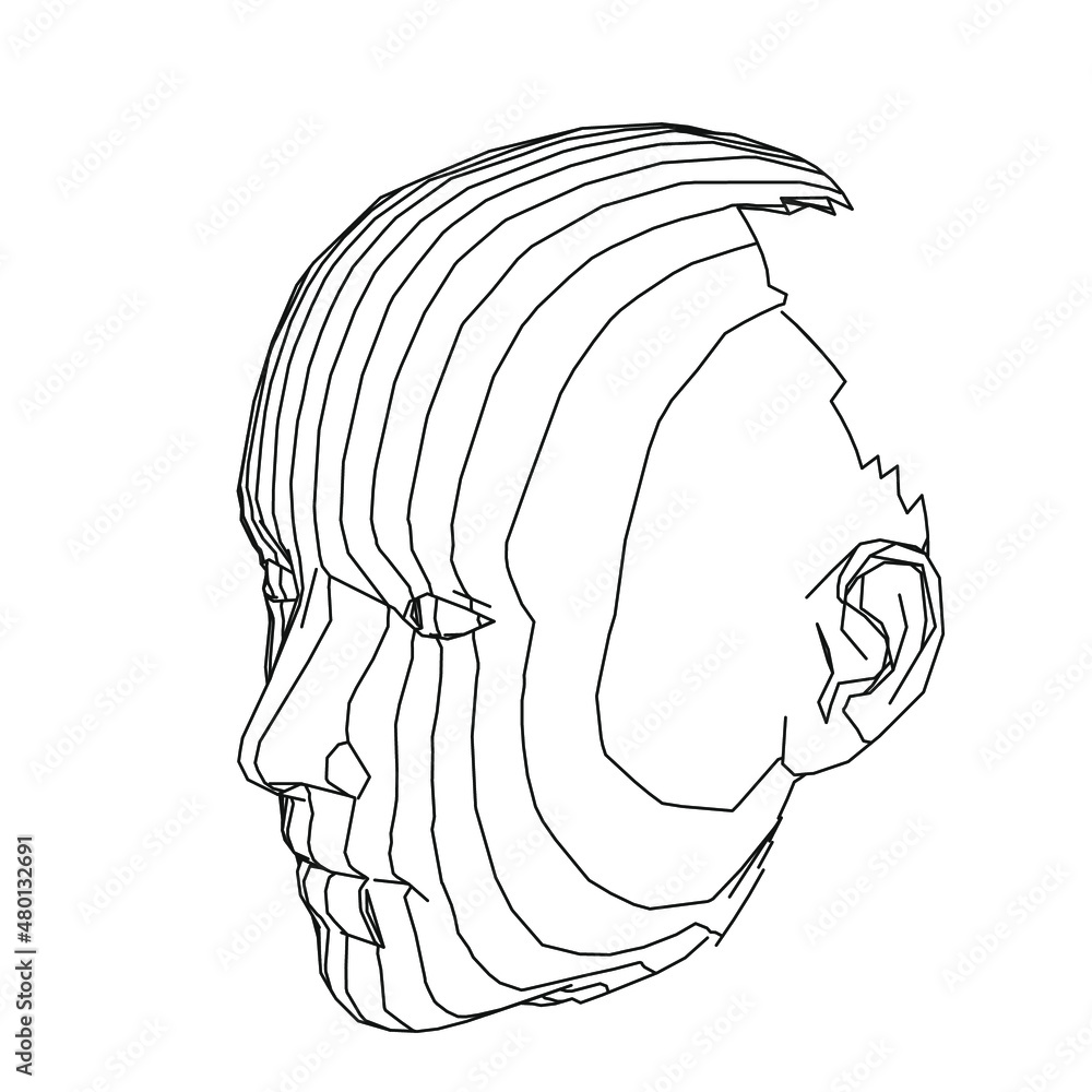 Poster 3D wireframe of a human head. Concept for Artificial intelligence and Neural Networks themes.