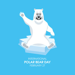 International Polar Bear Day vector. Funny polar bear sitting on an ice floe vector. Polar Bear Day Poster, February 27. Important day