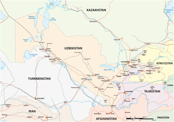 Roads and railways map of the Asian state of Uzbekistan  - obrazy, fototapety, plakaty