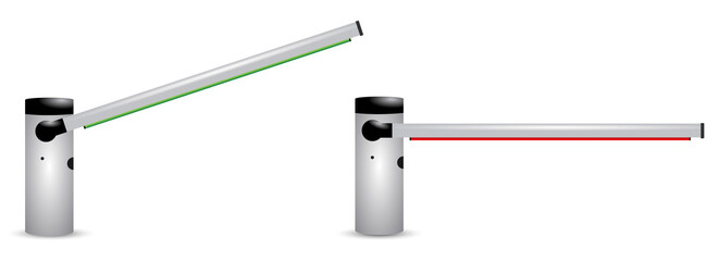 
realistic vector car barrier with stop traffic 

sign set open closed positions, gate or car 

barrier with rased and lowered bars.
