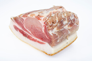 Piece of salted pork meat on white background. Studio Photo