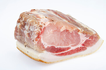 Piece of salted pork meat on white background. Studio Photo