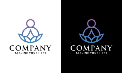 Yoga Logo design abstract vector template. Health Spa Meditation Harmony Logotype Human concept in lotus pose icon. on a black and white background.