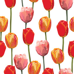 Tulip flowers seamless pattern. Design for any surface backgrounds