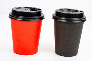 Red eco cardboard glass for drinks. Studio Photo.