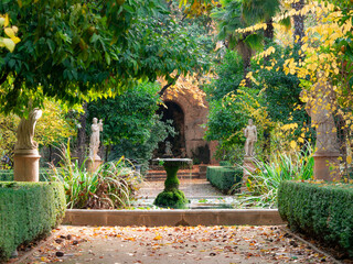 Romantic garden in Carmen de los Martires next to the Alhambra in Granada Spain in autumn