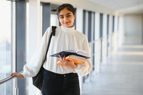 Beautiful Indian University Student. The Concept Of Higher Education.