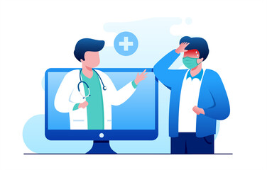 Fototapeta na wymiar Online doctor virtual consultation with mobile phone technology fast response for emergency patient. flat vector illustration fit for banner, flyer, landing page, etc
