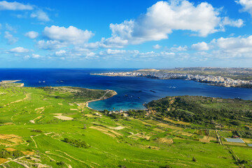 Aerial view of nature landscape of maltese fields. Malta, Europe