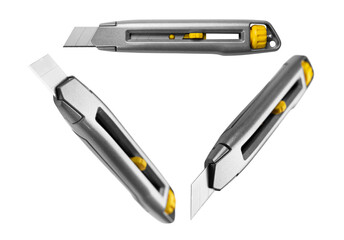 Stationery knife in different angles on a white background