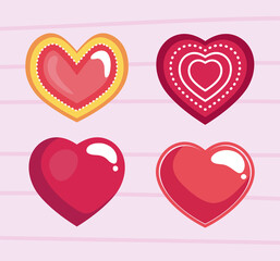 four love hearts icons