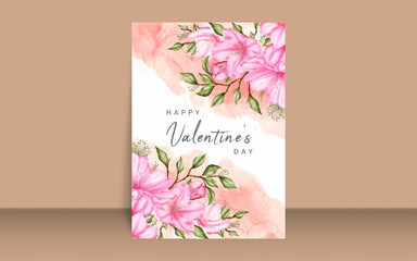 Watercolor flower valentine's day vertical poster template