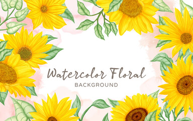 Hand painted watercolor sunflower border wallpaper