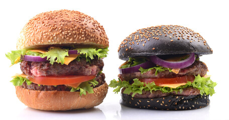 White and black hamburger on a white background