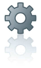 Gear icon. Color icon with reflection on the floor of a gear.