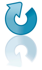 Reverse arrow icon. Color icon with reflection on the ground of a reverse arrow.