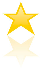 Star icon. Color icon with reflection on the ground of a yellow star.