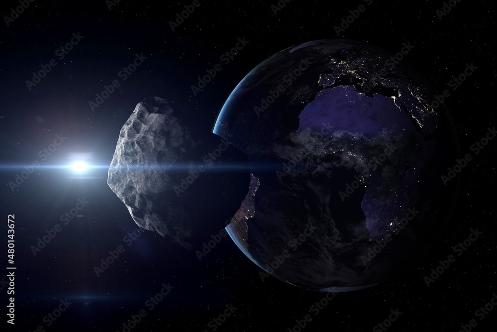 Canvas Prints asteroid near planet earth. elements of this image furnished by nasa.
