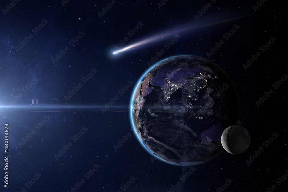 Canvas Prints earth, moon and comet. elements of this image furnished by nasa.