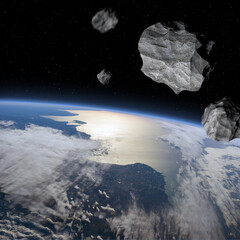 Asteroids and Earth. Elements of this image furnished by NASA.