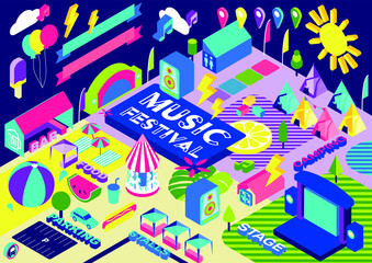 Isometric 3D Music Event Festival Map Poster Creation Kit