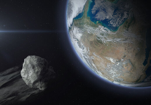 Asteroid, meteorite or comet and Earth. Elements of this image furnished by NASA.