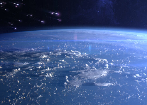 Earth and meteor shower. Elements of this image furnished by NASA.
