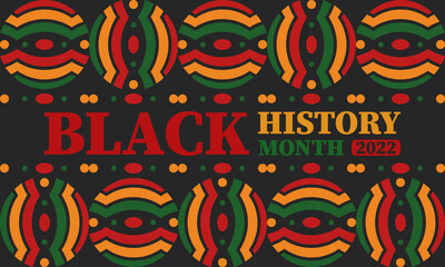Black History Month in February. African American Culture and History. Celebrated annual in United States and Canada. In October in Great Britain. Vector poster, tradition ornament illustration