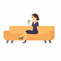 Lonely woman. Woman drinks coffee and is expected, vector illustration
