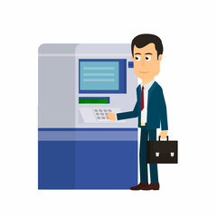 Man withdraws cash. ATM with money, vector illustration
