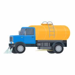 Watering truck. Municipal truck with a tank, vector illustration