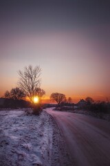 sunset in the snow