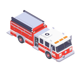 Isometric Fire Truck Composition