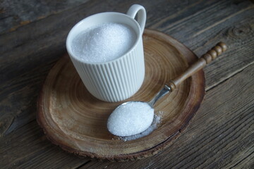 Fototapeta na wymiar Xylitol from birch sugar - substitute white sugar - produkt used in the food industry - an alternative