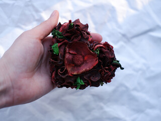 heart from dried flowers on a white background