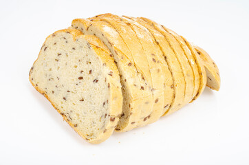 Sliced wheat bread with flax and caraway seeds. Studio Photo