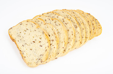 Sliced wheat bread with flax and caraway seeds. Studio Photo