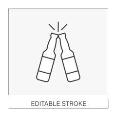  Alcohol line icon. Cheers. Two beer bottles. Drinking. Beer concept. Isolated vector illustration. Editable stroke