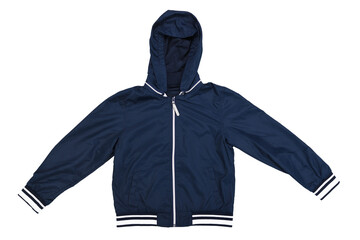 Jacket isolated on white background.Mens blue jacket in a hood isolated on a white background. Windbreaker jacket. Casual style. © lial88