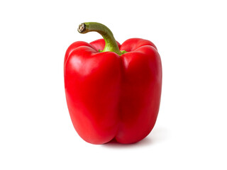 Bright red bell pepper with a green stalk on a white background