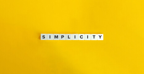 Simplicity Word and Banner. Letter tiles on bright orange background. Minimal aesthetics. - obrazy, fototapety, plakaty