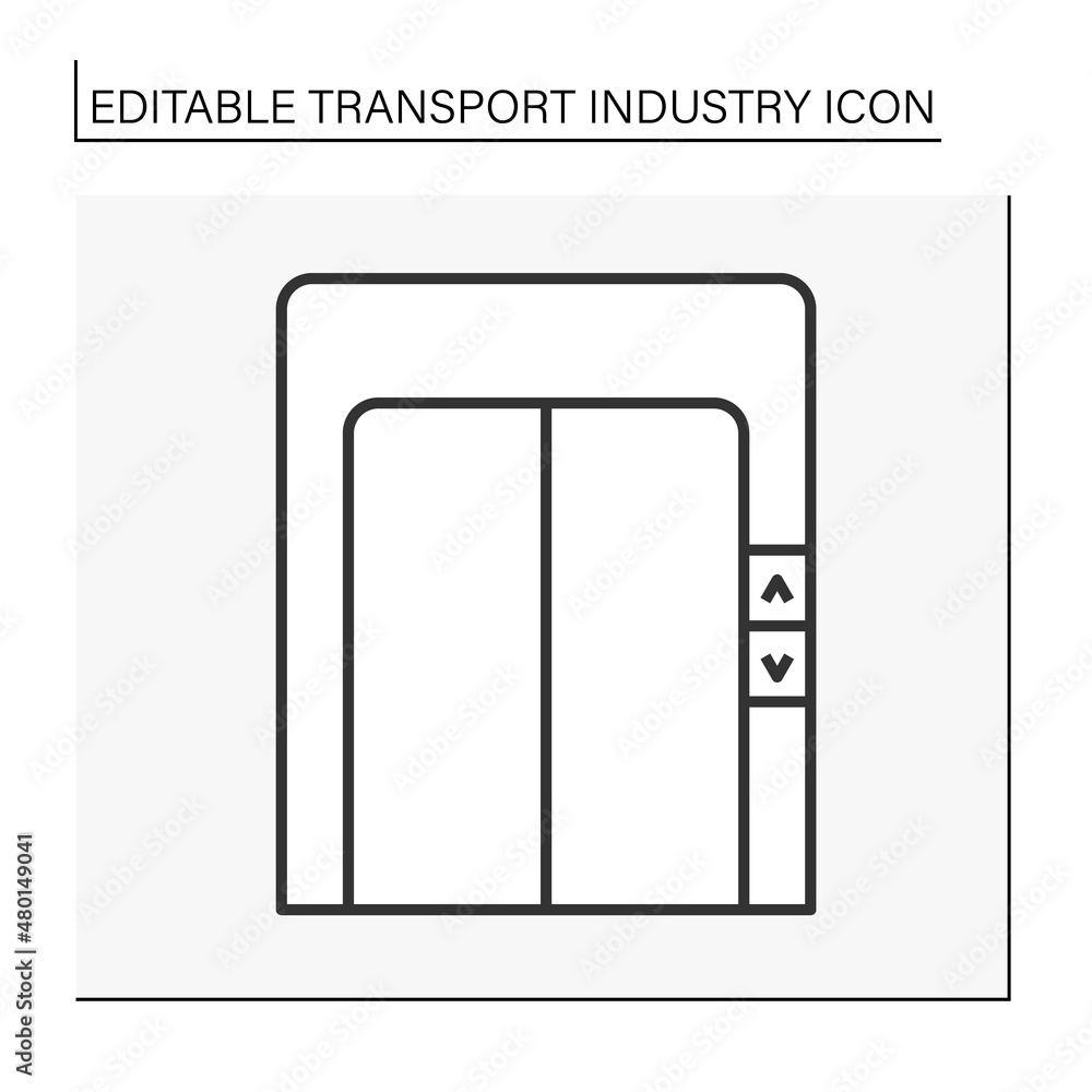 Poster elevator line icon.platform for raising and lowering people or things to different levels.industry t