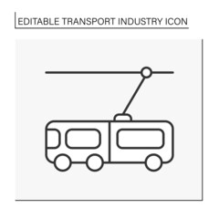  Passenger transport line icon. Trolley for movement of people. Move people around the city. Industry type concept. Isolated vector illustration. Editable stroke