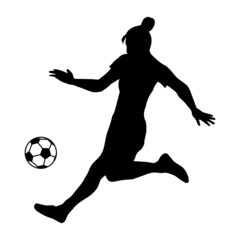 Fototapeta na wymiar Silhouette soccer woman player. Player shooting.