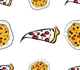 Pizza seamless vector pattern package design template paper background doodle style sketch illustration