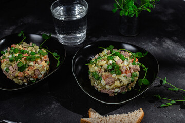 Salad Olivier in a plate 