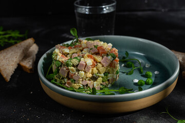 Salad Olivier in a plate 