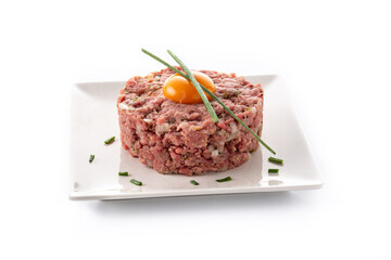 Beef steak tartare isolated on white background